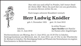Traueranzeige Ludwig Knödler