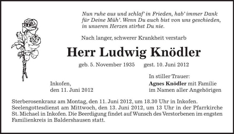 Traueranzeige Ludwig Knödler