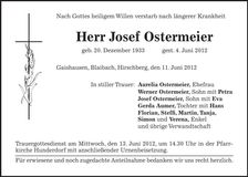 Traueranzeige Josef Ostermeier