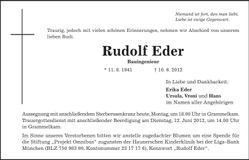 Traueranzeige Rudolf Eder