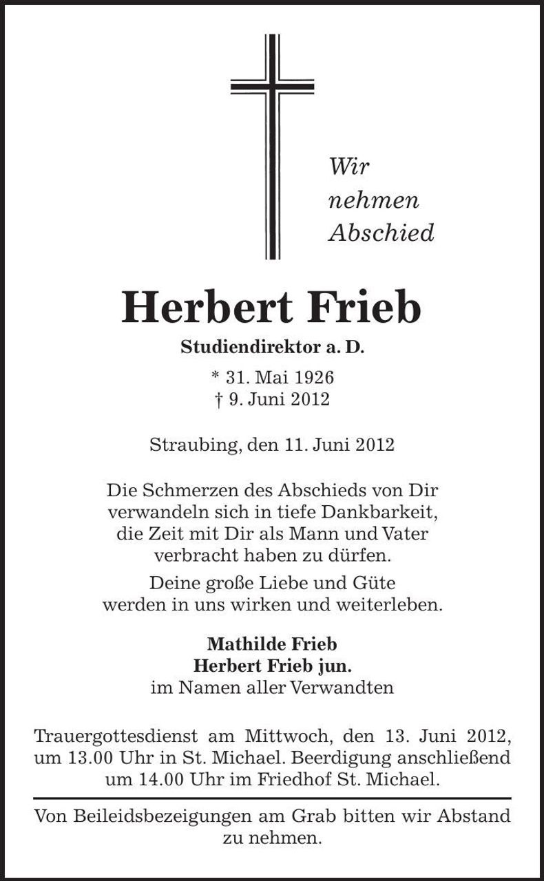 Traueranzeige Herbert Frieb