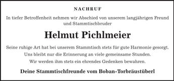 Traueranzeige Helmut Pichlmeier