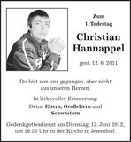 Traueranzeige Christian Hannappel