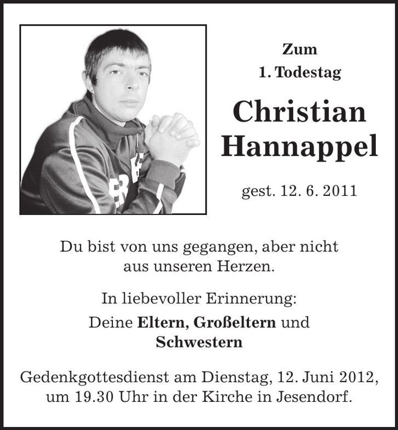 Traueranzeige Christian Hannappel