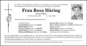 Traueranzeige Rosa Häring