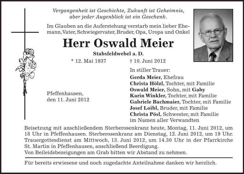 Traueranzeige Oswald Meier