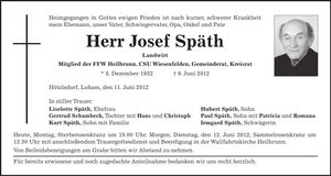 Traueranzeige Josef Späth