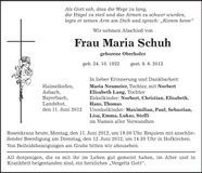 Traueranzeige Maria Schuh