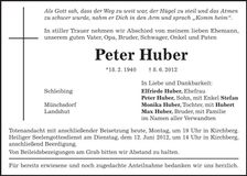Traueranzeige Peter Huber