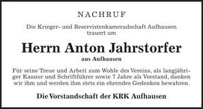 Traueranzeige Anton Jahrstorfer