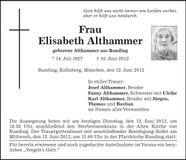 Traueranzeige Maria Althammer