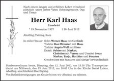 Traueranzeige Karl Haas