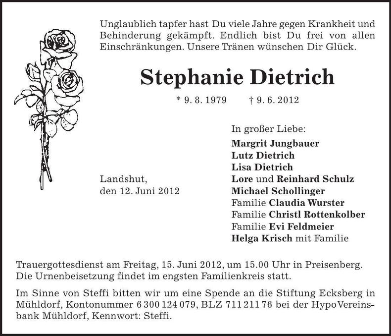 Traueranzeige Stephanie Dietrich