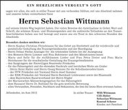Traueranzeige Sebastian Wittmann