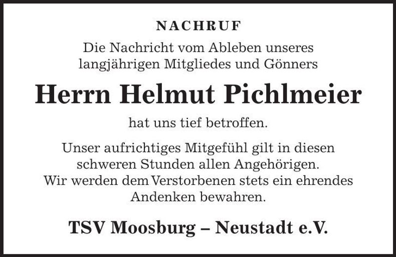 Traueranzeige Helmut Pichlmeier