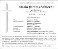 Traueranzeige Maria Schlecht