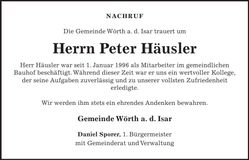 Traueranzeige Peter Häusler