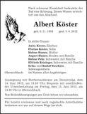 Traueranzeige Albert Köster