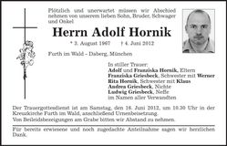 Traueranzeige Adolf Hornik