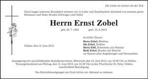 Traueranzeige Ernst Zobel