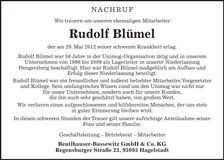 Traueranzeige Rudolf Blümel