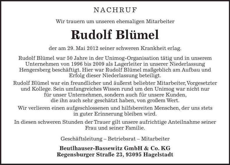 Traueranzeige Rudolf Blümel