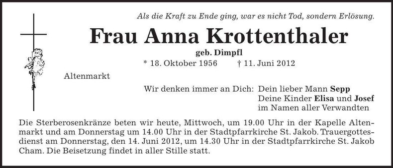 Traueranzeige Anna Krottenthaler