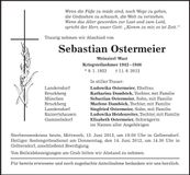 Traueranzeige Sebastian Ostermeier
