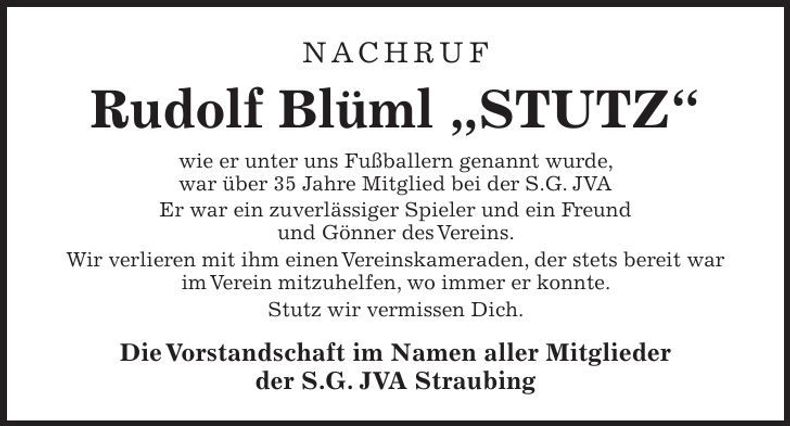 Traueranzeige Rudolf Blüml