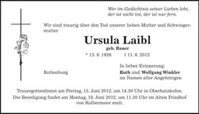 Traueranzeige Ursula Laibl