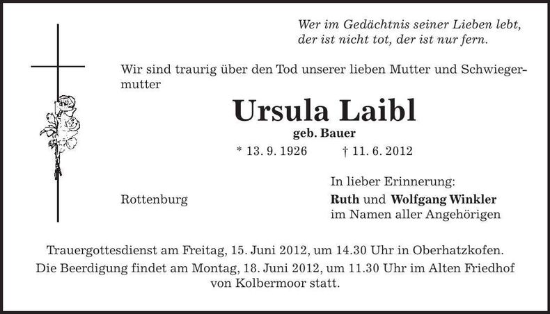 Traueranzeige Ursula Laibl