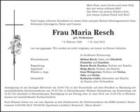 Traueranzeige Maria Resch