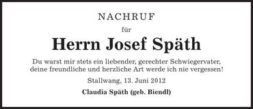 Traueranzeige Josef Späth