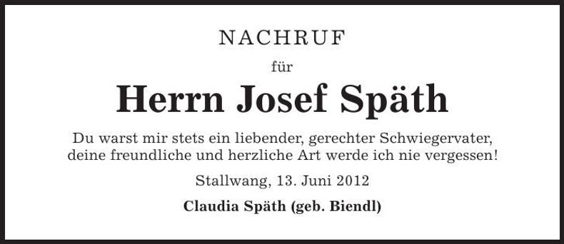 Traueranzeige Josef Späth