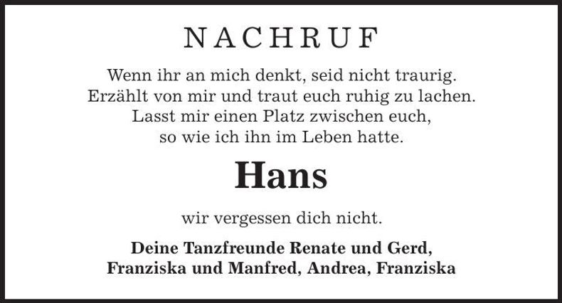 Traueranzeige Ettenberger Hans