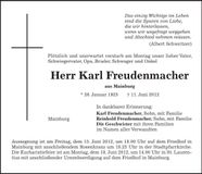 Traueranzeige Karl Freudenmacher