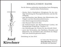 Traueranzeige Josef Kirschner