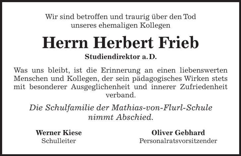 Traueranzeige Herbert Frieb