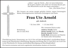 Traueranzeige Ute Arnold
