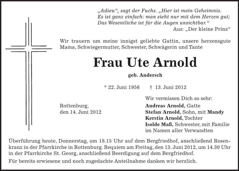 Traueranzeige Ute Arnold