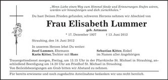 Traueranzeige Elisabeth Lummer