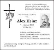 Traueranzeige Alex Heinz