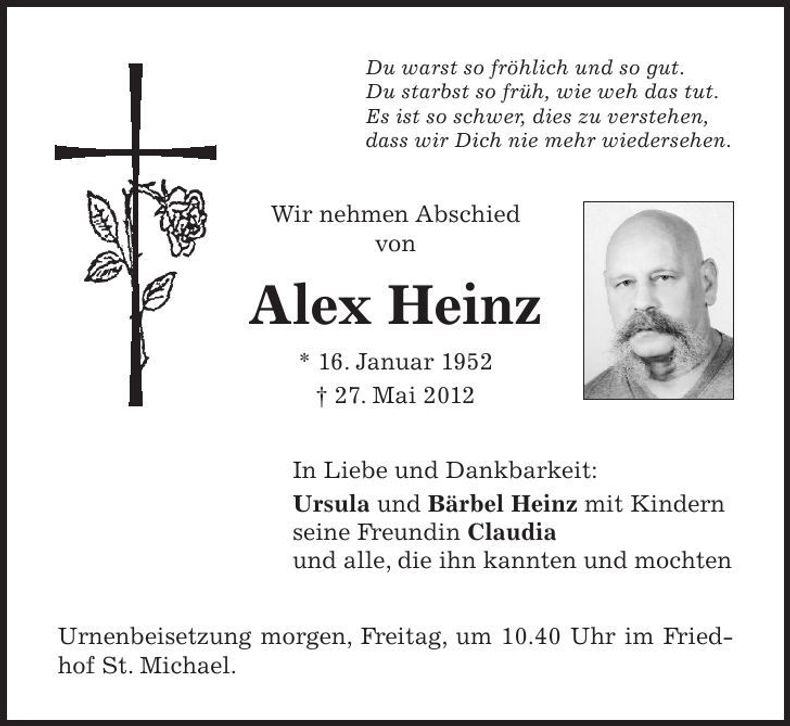 Traueranzeige Alex Heinz