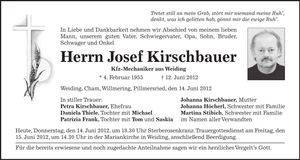 Traueranzeige Josef Kirschbauer
