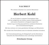 Traueranzeige Herbert Kohl
