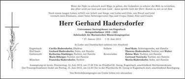 Traueranzeige Gerhard Hadersdorfer