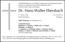 Traueranzeige Hans-Walter Dr. Ebersbach