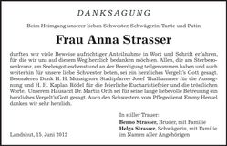Traueranzeige Anna Strasser
