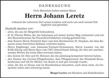 Traueranzeige Johann Leretz