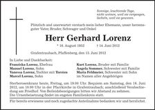 Traueranzeige Gerhard Lorenz